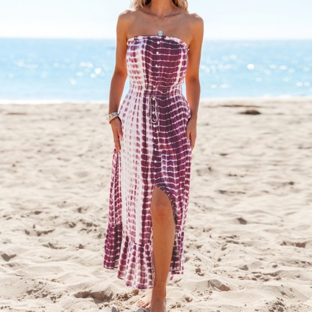 Women's Cupshe Tie Dye Smocked Waist Maxi Tube Beach Dress, Plus Size, 16/18